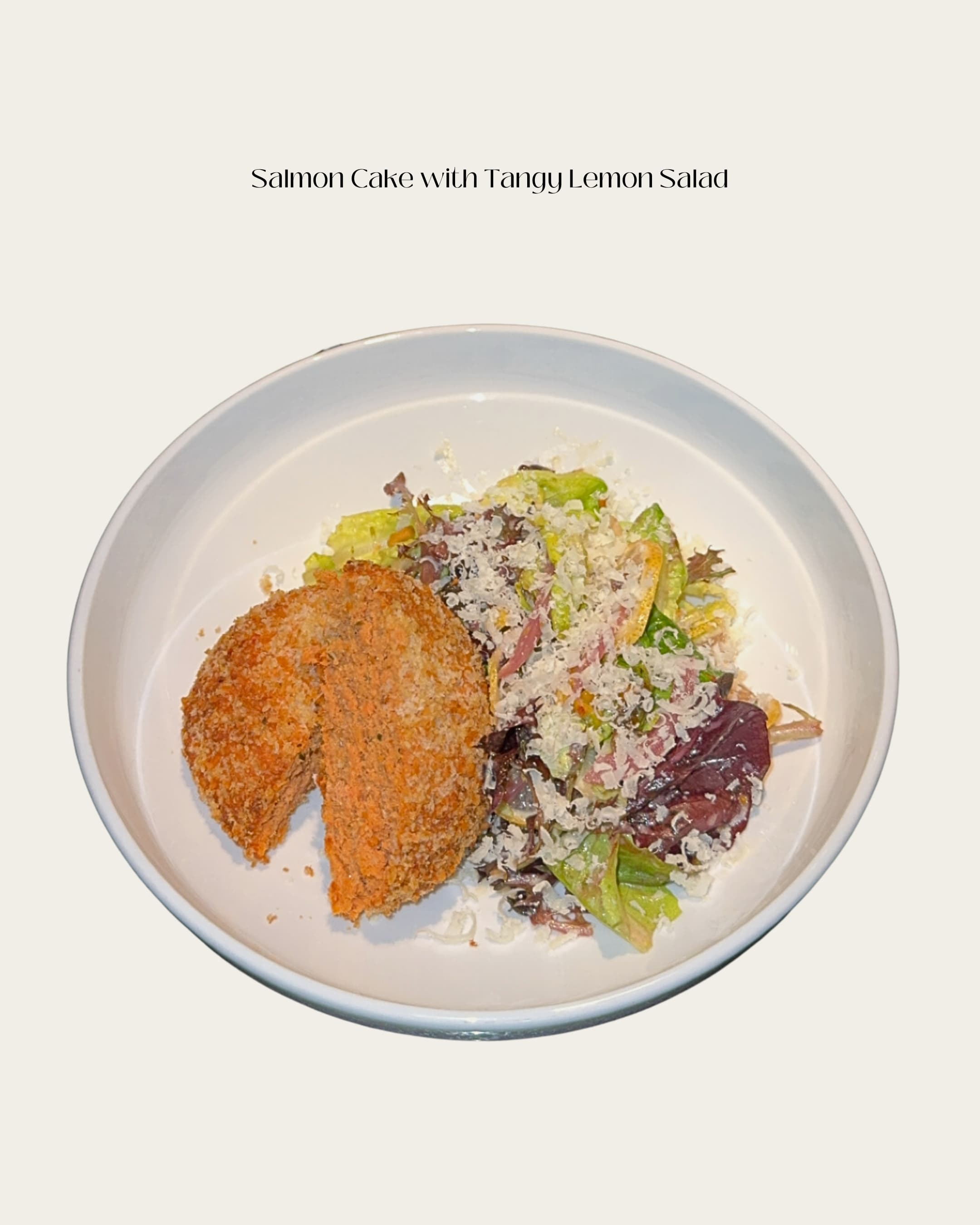 Salmon cake with a tangy lemon salad